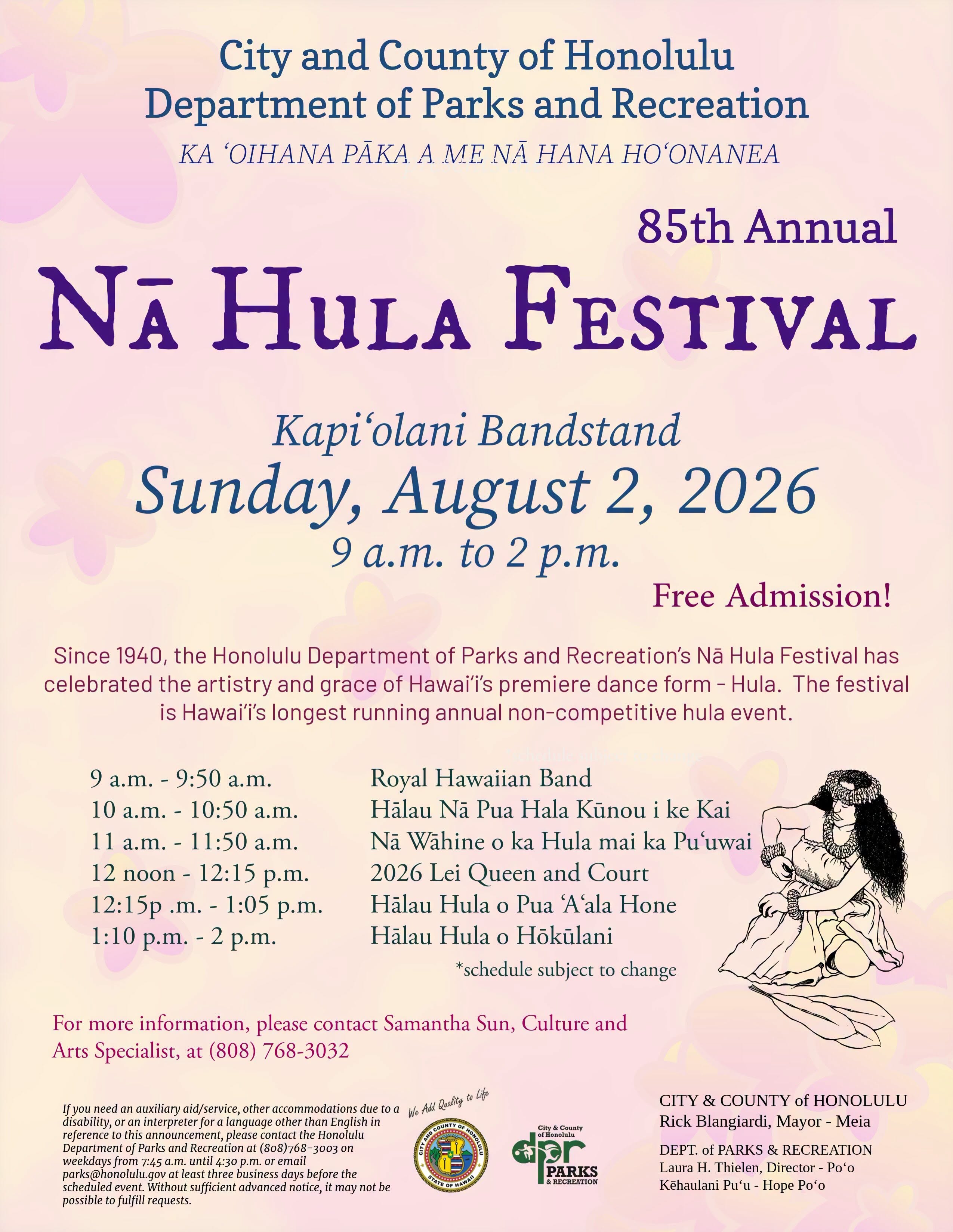 85th Annual Nā Hula Festival at Kapiolani Park - Sunday, August 2