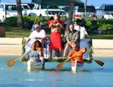 Honorees are brought to the event by the Anuenue Canoe Club. Pu ane Bell sounds the arrival by conch